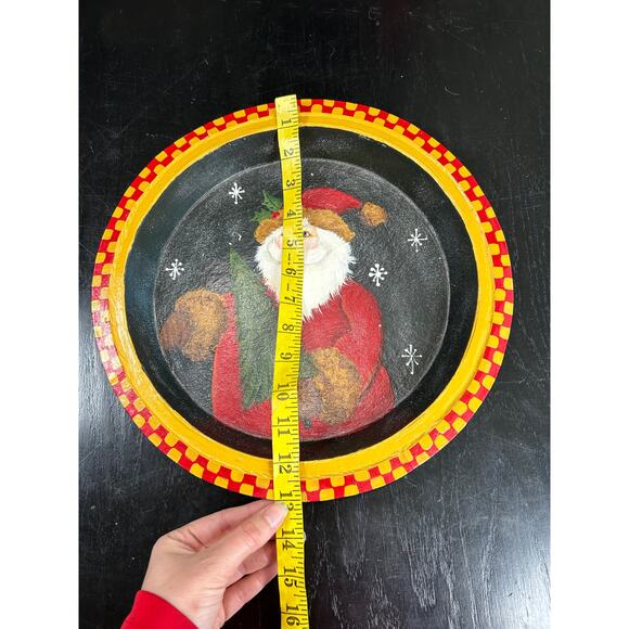 Vintage Circular Paper Mache- Painted Retro Santa- Red Yellow Black- Some wear - Picture 4 of 6